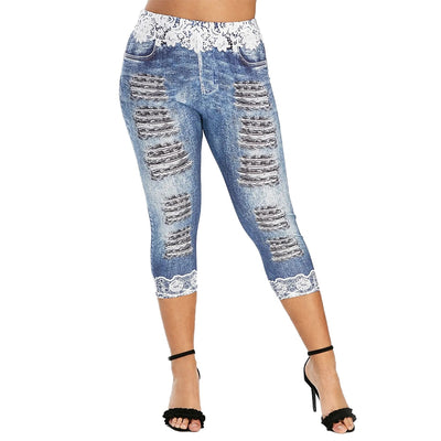 Print Pants Denim Trousers