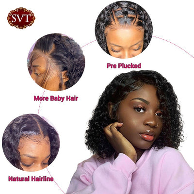 SVT Brazilian Water Wave Short Bob 4x4 Closure Wig Human Hair Lace Frontal Wavy Curly Bob Wigs For Women Pre Plucked Lace Wig