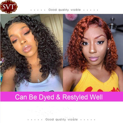 SVT Brazilian Water Wave Short Bob 4x4 Closure Wig Human Hair Lace Frontal Wavy Curly Bob Wigs For Women Pre Plucked Lace Wig