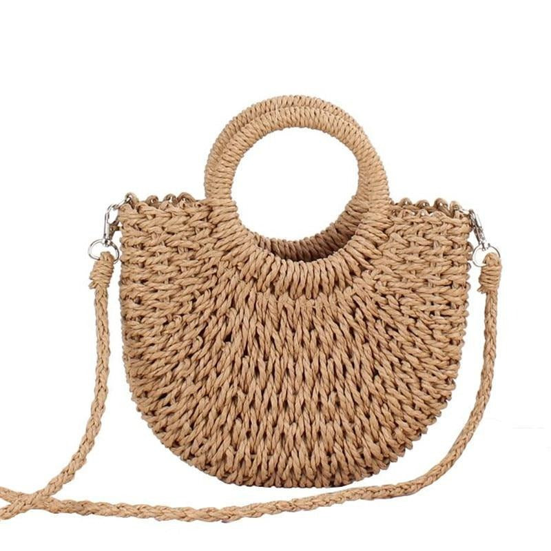 Handmade Half-Round Rattan Woven Straw Bag